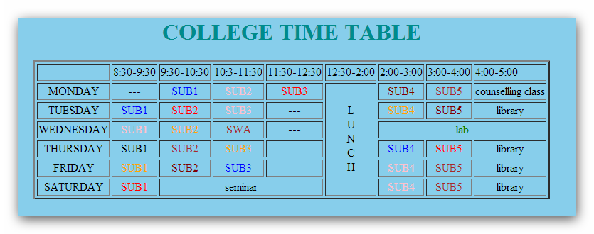 timrtable html programming9